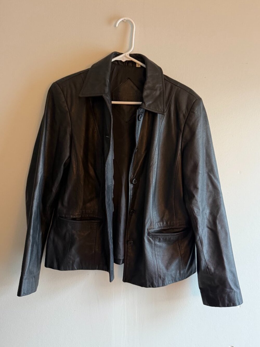 Preston & York Black Genuine Leather Button Front Blazer Jacket Size S